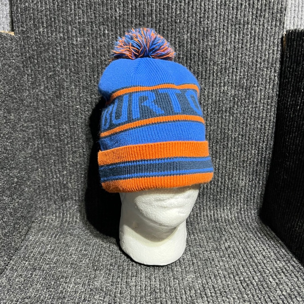 Burton Trope Beanie Mens OS Blue Orange Knit Pom Pom Snowboard Hat Winter Knicks